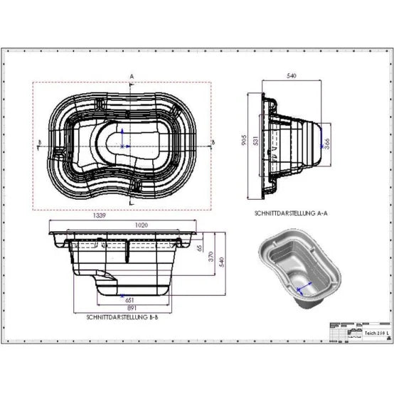 Laghetto PVC OASE Preformato 250L schema dimensioni
